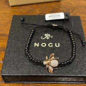 NOGU Black and Gold Bee Charm Bracelet